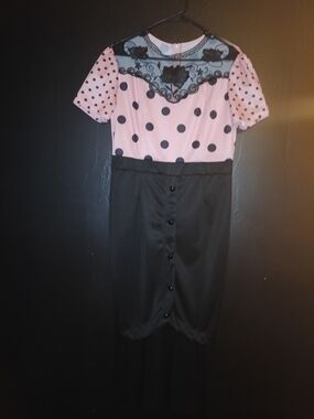 Pink Polka Dot & Black Lace Detail Dress